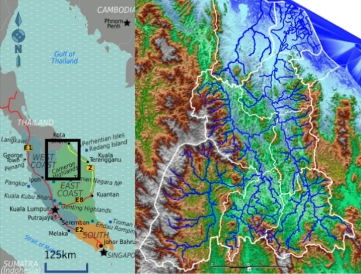 水対象流域と地形図